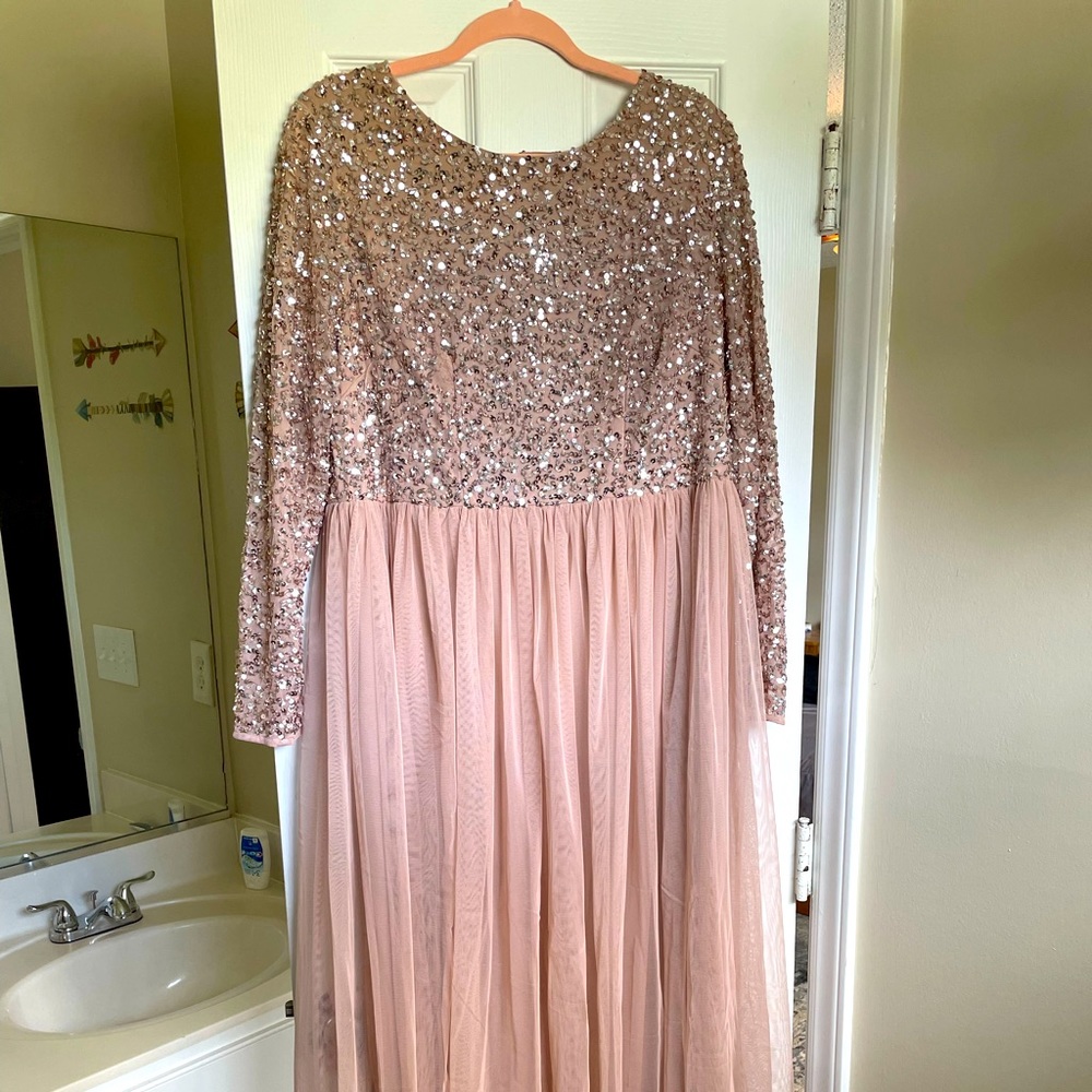 Rose Gold sequenced long sleeved dress, ASOS size XL